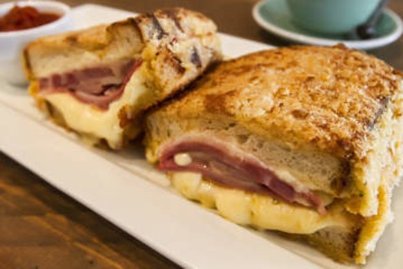 MELBOURNE, AUSTRALIA - JULY 24:  The croque monsieur served at Lolo &amp; Wren in Brunswick West on July 24, 2014 in Melbourne, Australia.  (Photo by Luis Ascui/Fairfax Media via Getty Images)