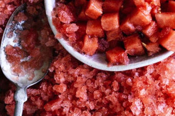 Watermelon granita with ginger syrup