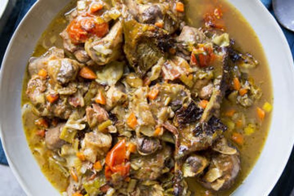 Osso buco with artichokes and broad bean gremolata