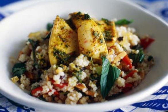 Calamari with Moroccan spices and couscous
