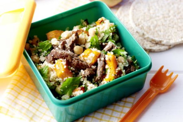 Pumpkin and couscous salad with beef.
