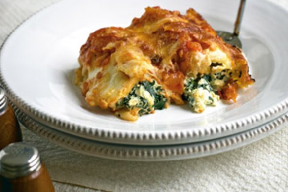 Classic cannelloni stuffed with spinach and ricotta.