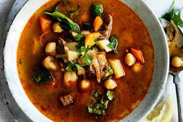 Spicy lamb and vegetable soup.