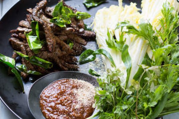 Thai fried beef with tamarind sauce.