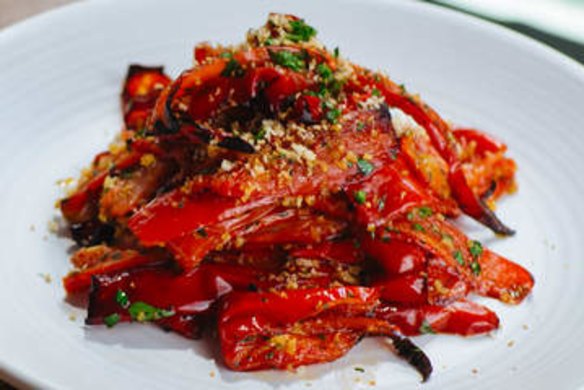 Roast capsicums with breadcrumbs and olives.