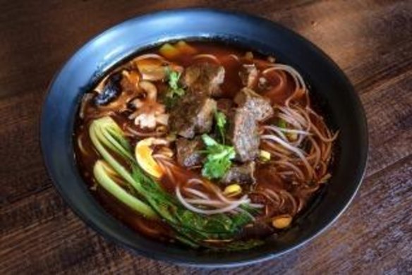 The spicy beef noodle soup served at Tina's Noodle Kitchen in Preston