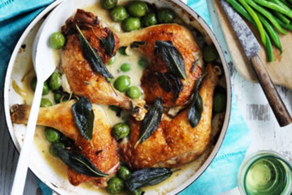 Chicken with olives and sage.