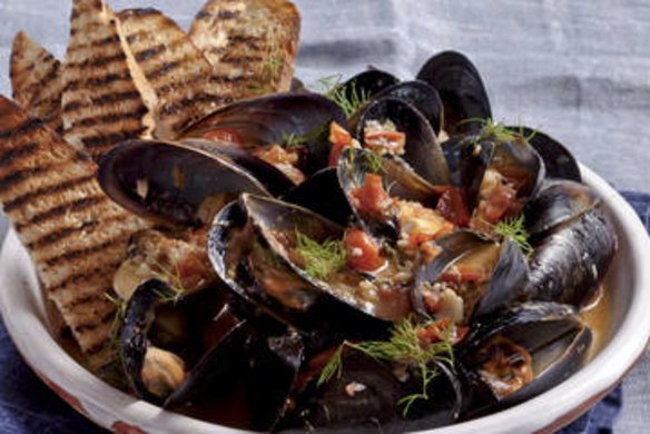 Karen Martini's mussels fried with tomato, black pepper and fennel seeds.
