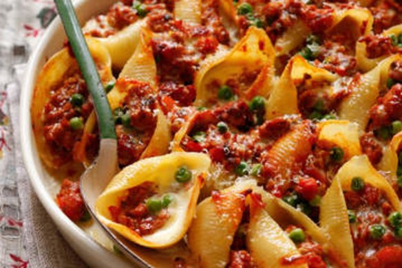 Pasta shells with pork ragu and parmesan cream.