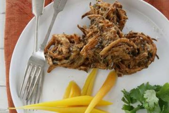 Carrot and curry leaf bhajis, pickled carrots.