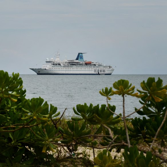 Casino ship Rex Fortune moored off Ream National Park. 