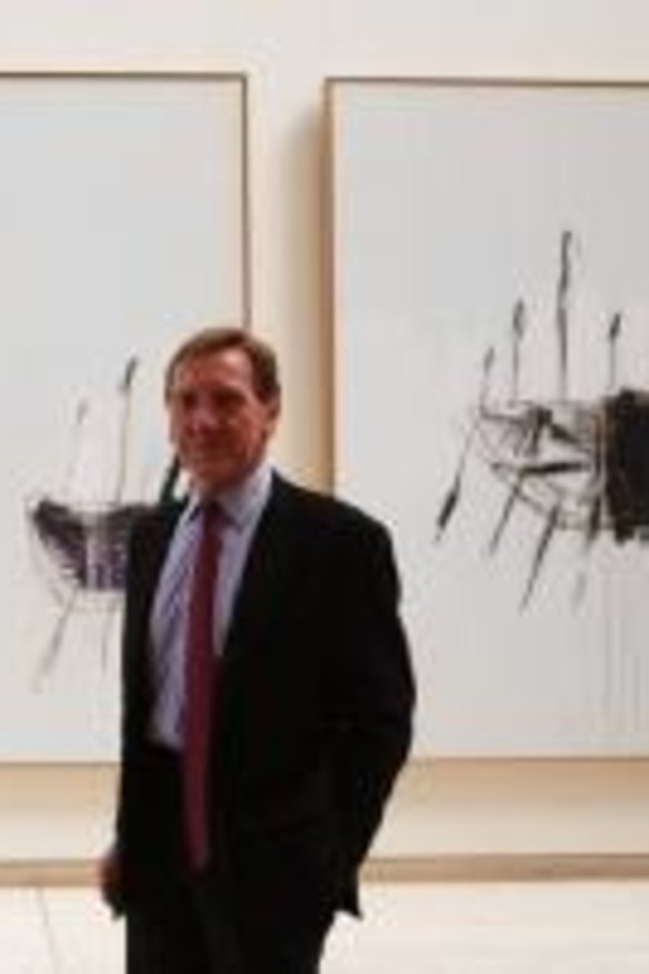 Edmund Capon in front of Cy Twombly's Three studies from the Temeraire, 1998-99 which he regards as a favourite.
