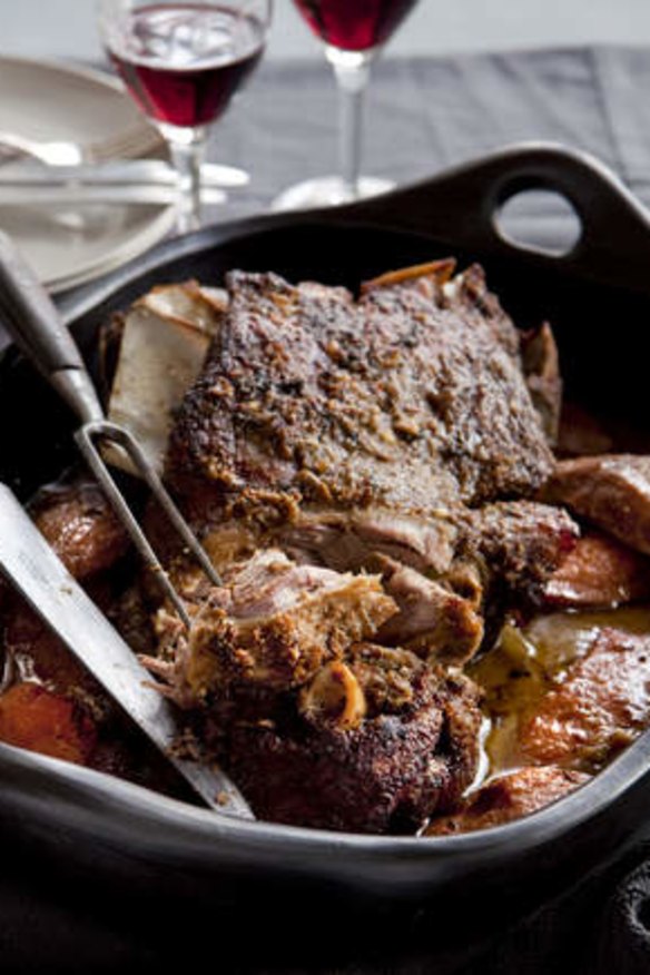 Karen Martini's Slow roasted lamb shoulder with pears and cumin.