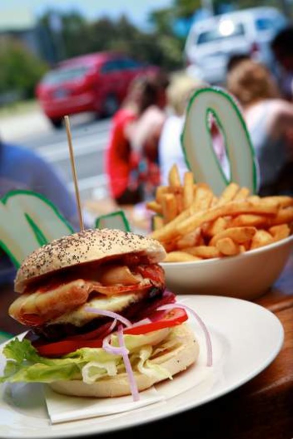 The BOM burger from Bottle of Milk cafe in Lorne.