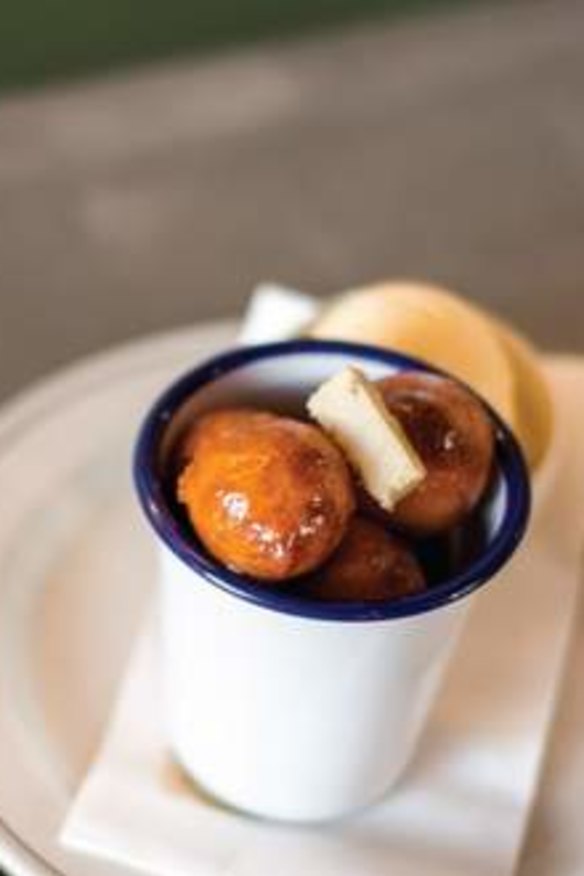 Bliss balls: Greek honey doughnuts with halva ice cream.