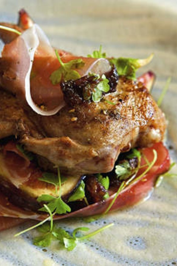 Grilled spiced quail with fig and date salad.