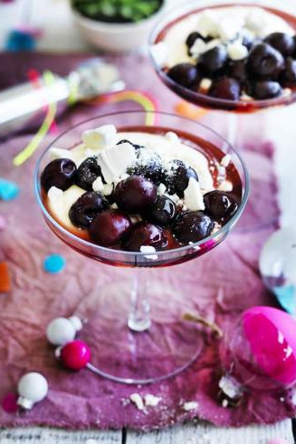 Cherries with mascarpone sabayon.