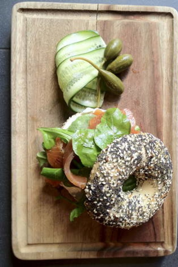 The salmon lox bagel at Brooklyn Hide.