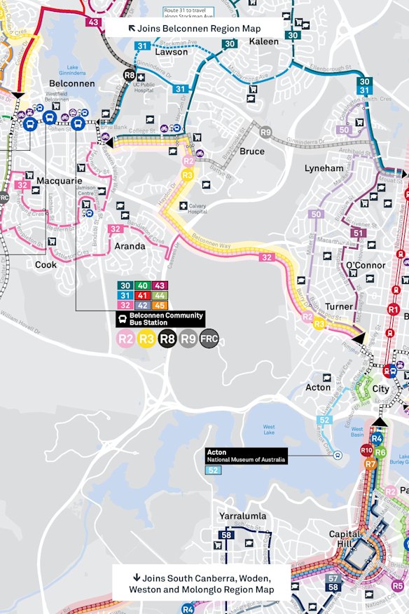 The new bus network planned for the western half of the inner north/Belconnen.