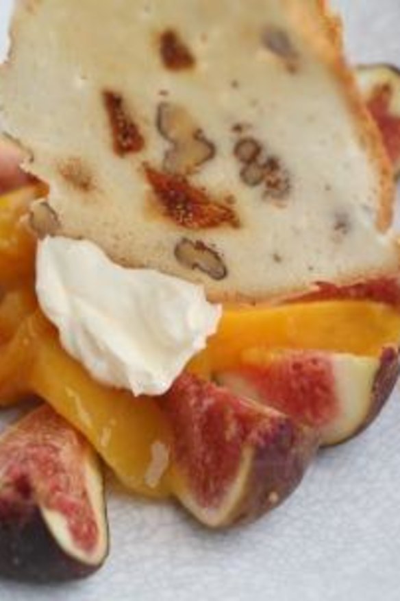 Sonder's simplistic, produce-first approach: vanilla-poached mango with fresh figs.
