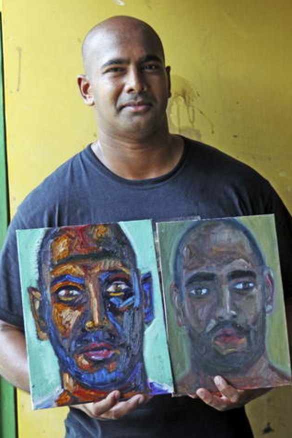 Myuran Sukumaran with two of his self-portraits.