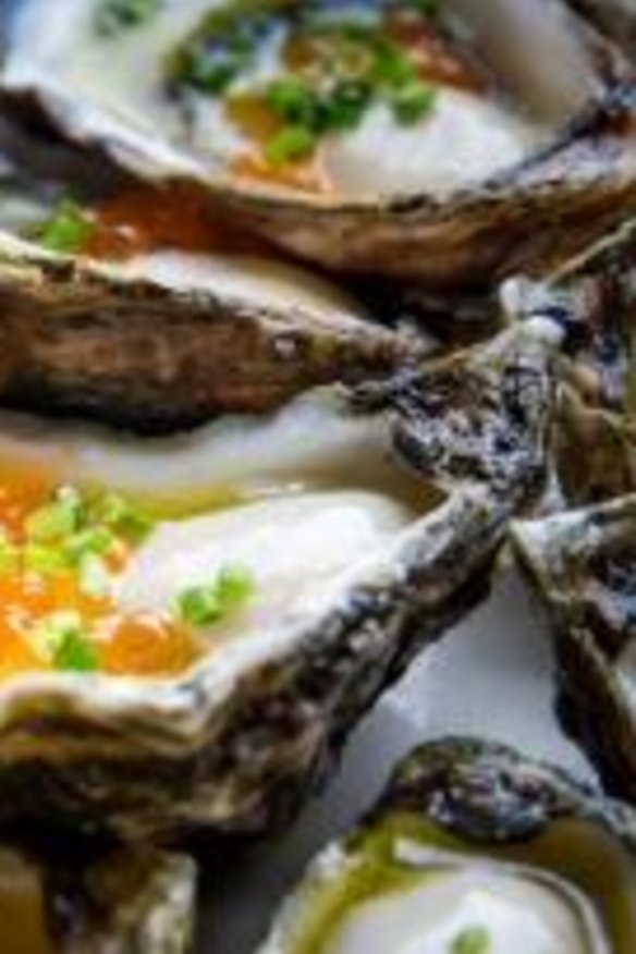 Sydney rock oysters with champagne vinaigrette and salmon roe