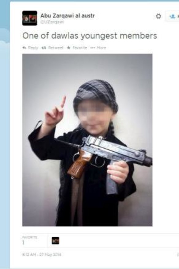 "Extremists use this new media to disseminate their message, interactively bringing their gory barbarity back to Australia," David Irvine said. Pictured is Sharrouf's son.