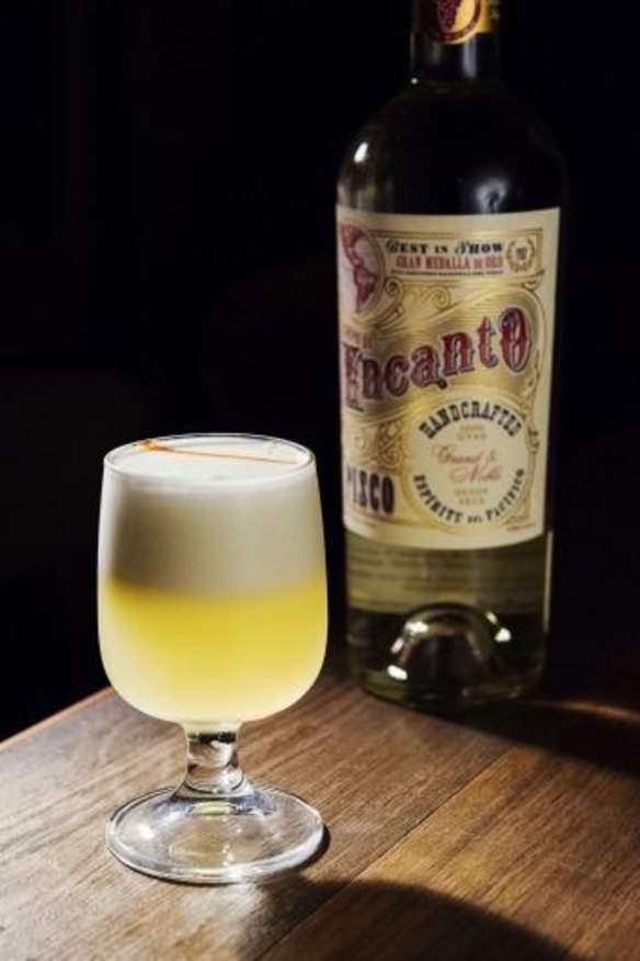 The mighty pisco sour, which is served with two kinds of Encanto pisco here.