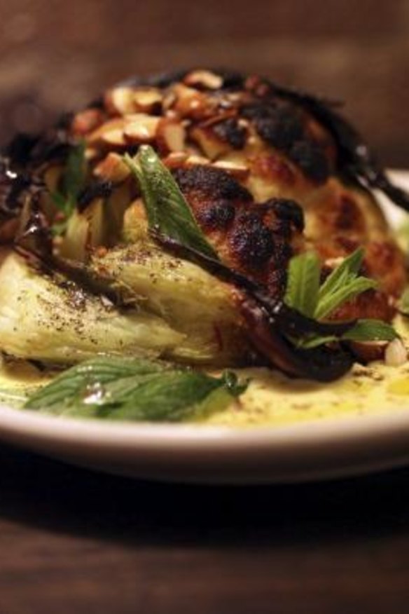 Wood-fired cauliflower, almond, mint at Ester in Chippendale.