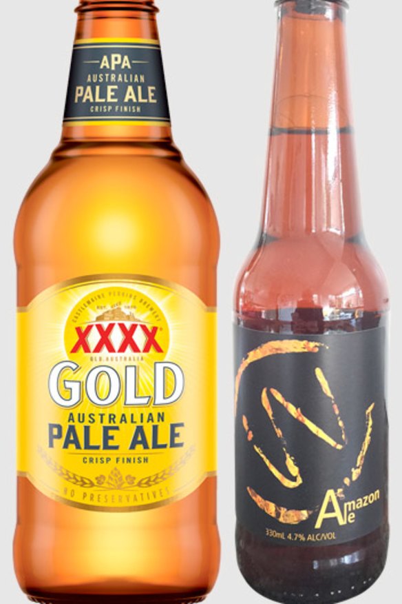 Castlemaine XXXX Gold Australian Pale Ale 375ml and Woolshed Brewery Amazon Ale 330ml.