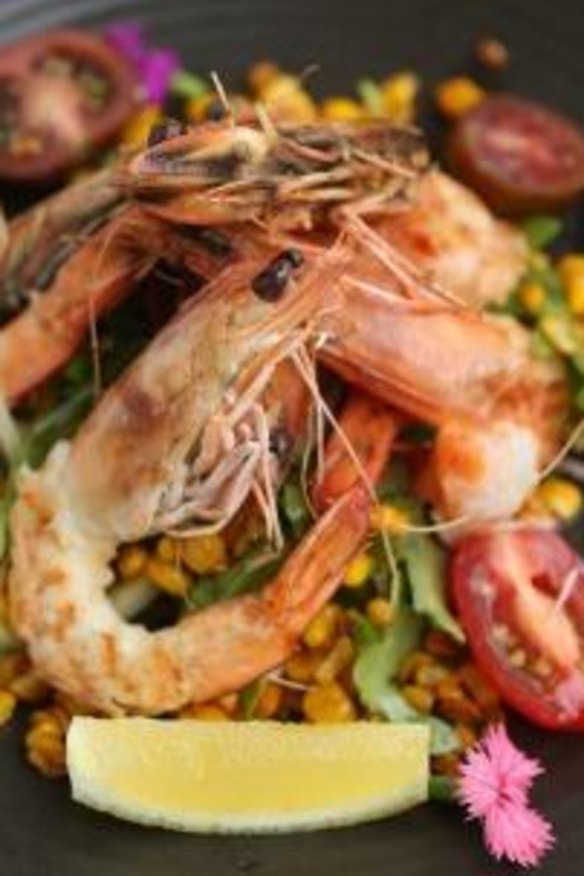 Exceptionally moreish: king prawns imbued with rosemary and barbecue corn.