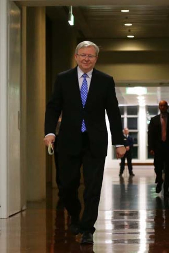 Kevin Rudd arrives for the caucus ballot.