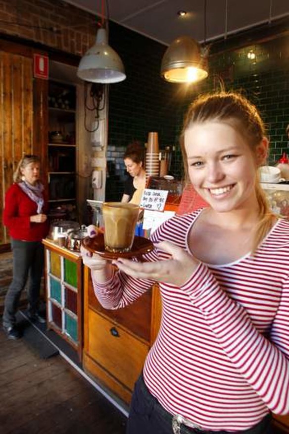 Freya Montefiore at Goods Brother's Espresso in Newcastle where customers can pay for another coffee which can then later be given to somebody who can't afford one.