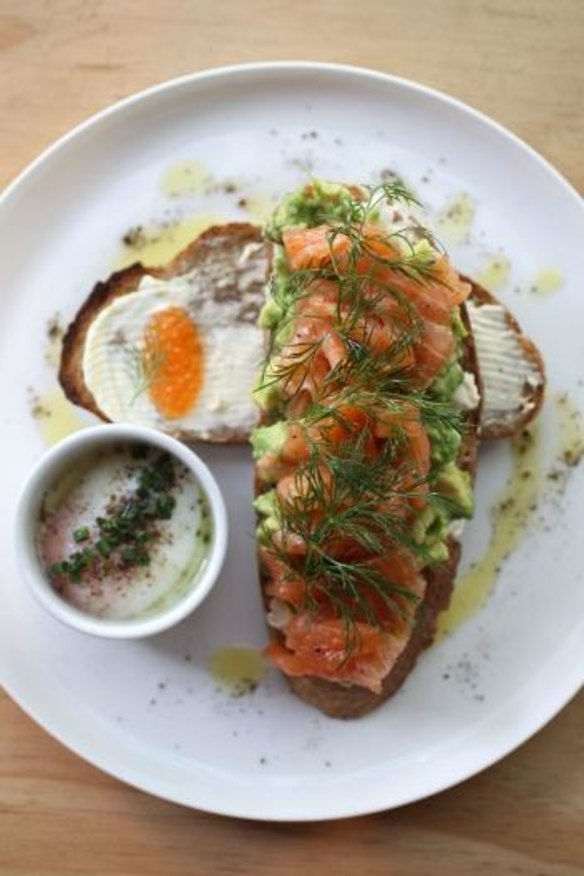 Salmon with coddled egg.