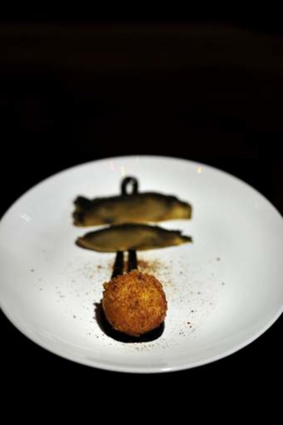 Crab croquette with smoked portobello.