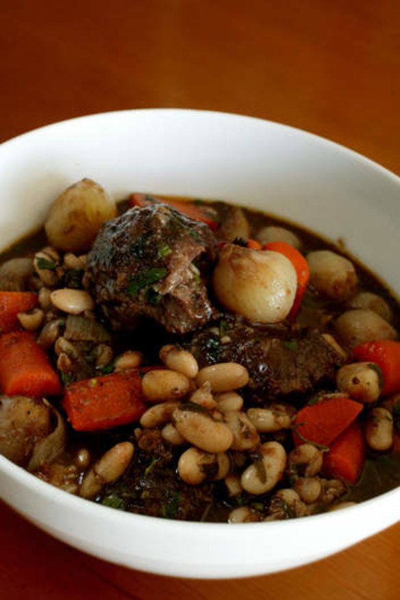Braised beef cheeks with cannellini beans.