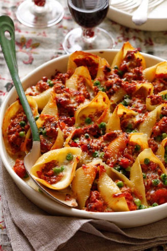 Pasta shells with pork ragu and parmesan cream.