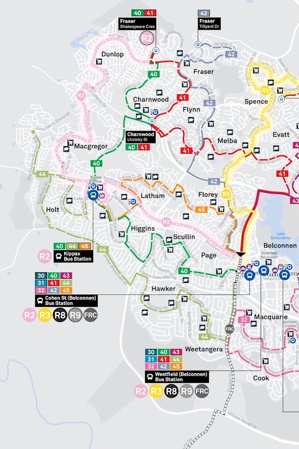 The new suburban services across Belconnen.