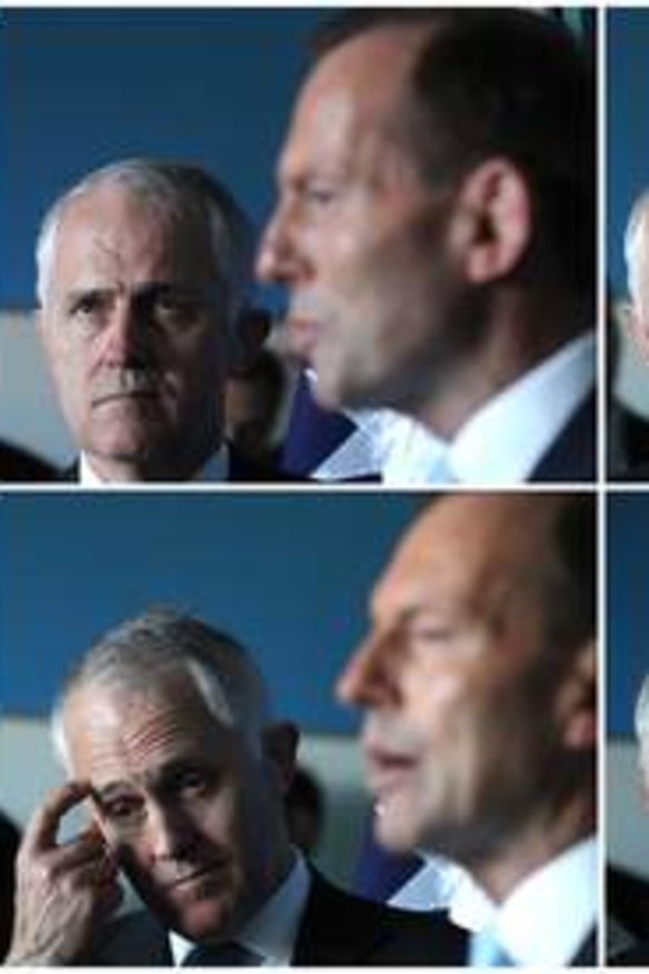 Coalition communications spokesman Malcolm Turnbull and Opposition leader Tony Abbott at St Vincent's Hospital in Sydney on Thursday.