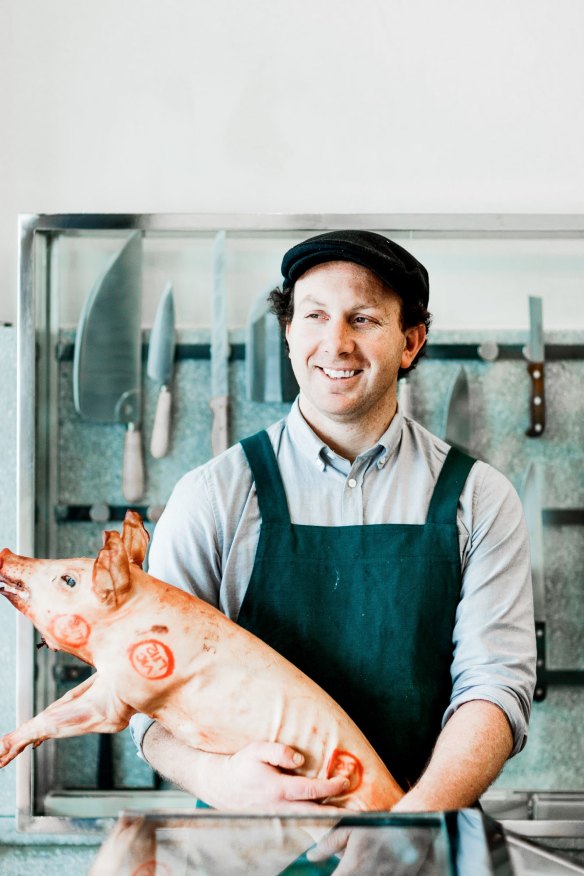 Meatsmith's Troy Wheeler wraps his wares in paper lined with biodegradable plastic.