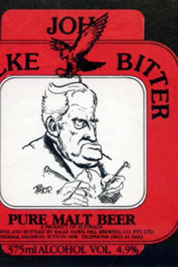 Label for Joh Bjelke Bitter, originally brewed at the Eagle Hawk Hill Motel.