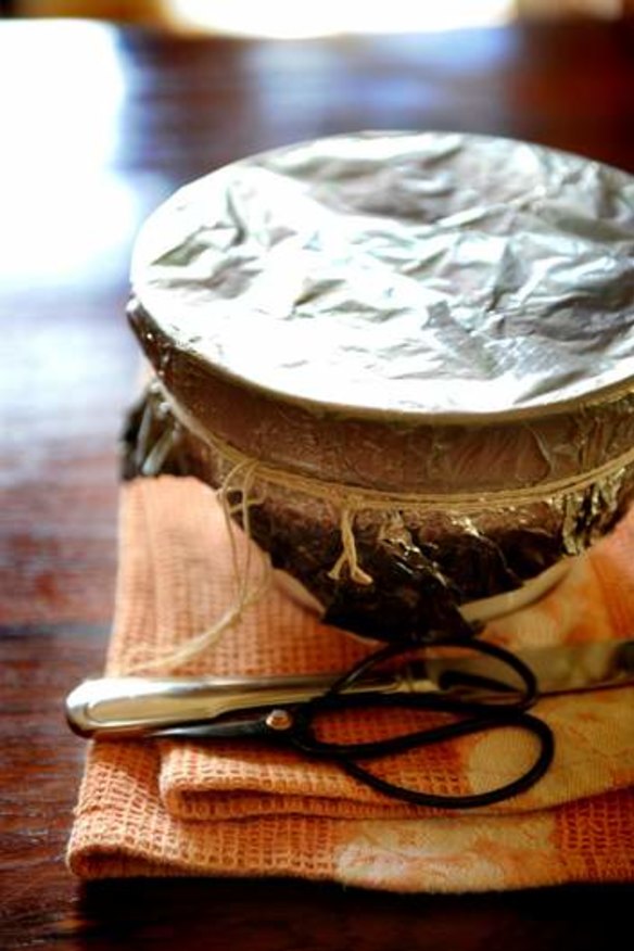 Diana Lampe's Christmas pudding, ready to be boiled.