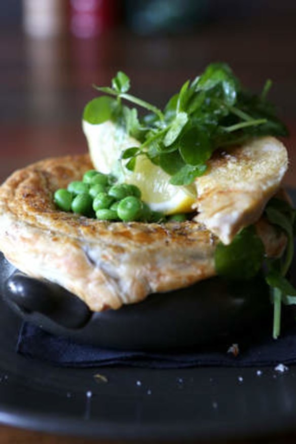 Fish pie with peas.