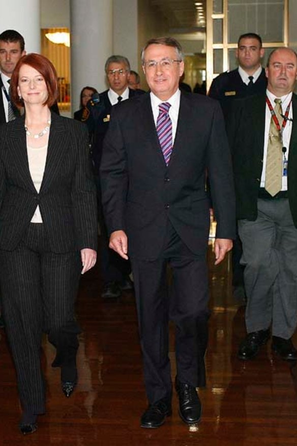 New Prime Minister Julia Gillard and deputy and Treasurer Wayne Swan after her historic ascension..