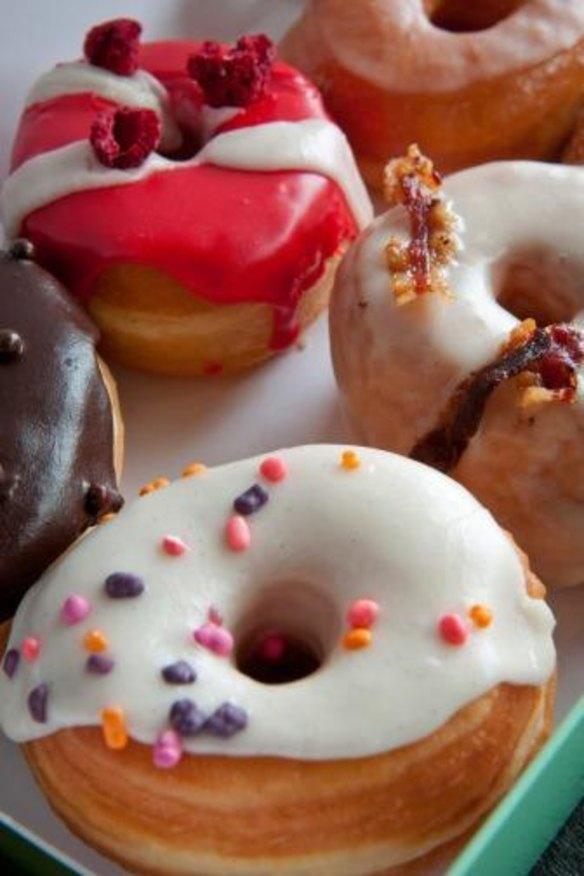 Assorted glazed doughnuts at Doughnut Time.