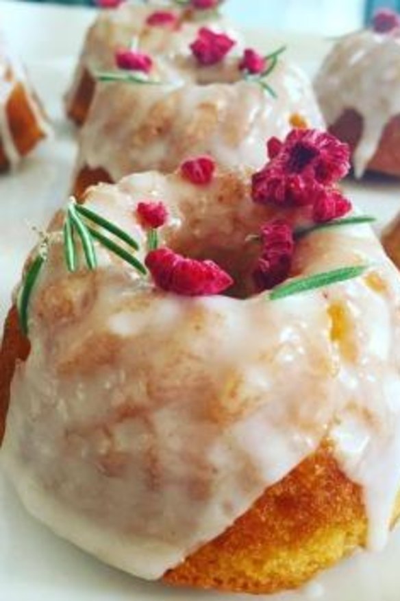 Lemon baby bundt with freeze-dried raspberries at Meet Gerard.