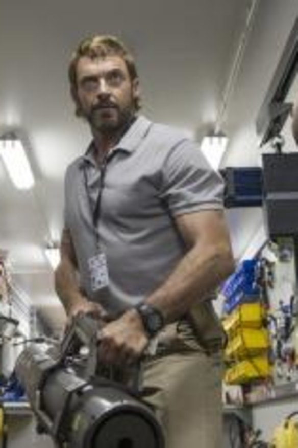 Hugh Jackman co-stars with Sigourney Weaver in Chappie.
