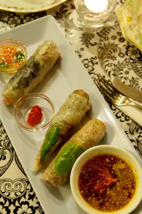 The one dish you must try ... the Three Sisters trio of fresh rice paper rolls, each with its own dipping sauce.  