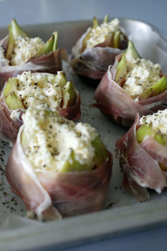 Jill Dupleix's figs with prosciutto, goat's cheese and almonds <a href="http://www.goodfood.com.au/good-food/cook/recipe/figs-with-prosciutto-goats-cheese-and-almonds-20111019-29vld.html"><b>(recipe here).</b></a>