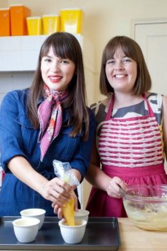 <i>The Age</i> food writer Annabel Smith (right) in her kitchen with Rachel Khoo.
